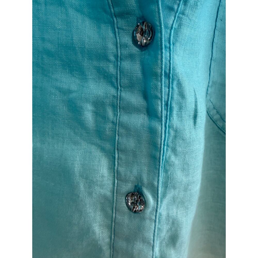 INC Linen Tie-Dye Ombre Button Down v neck Shirt roll tab Crystal button Sz-16 - Picture 8 of 8